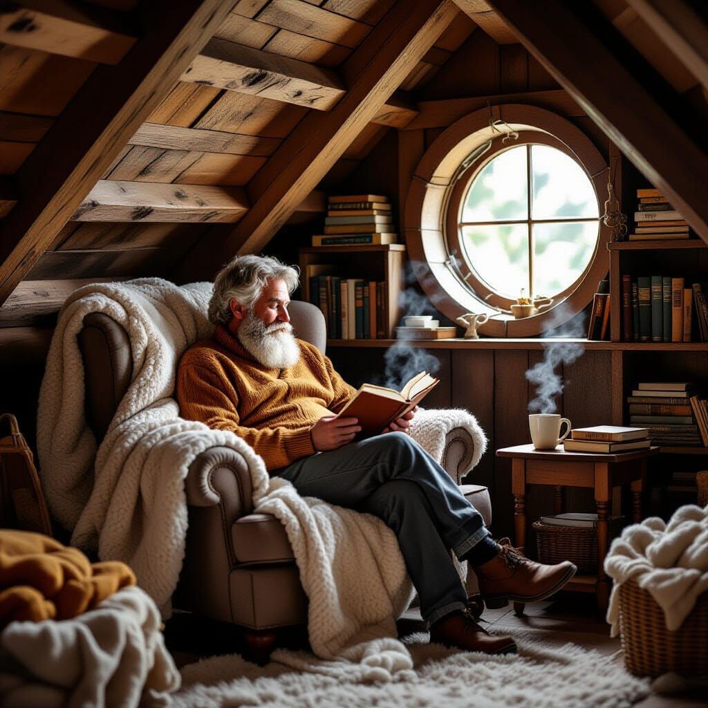 Cozy Attic Reading Nook Illustration
