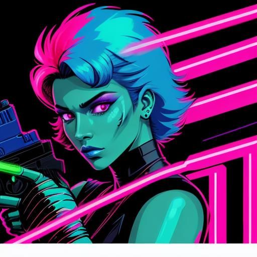 Neo Noir Killer in 80s Miami with Neon Gun