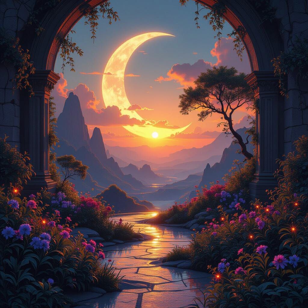 Epic Cinematic Digital Matte Painting with Bioluminescent Fl...