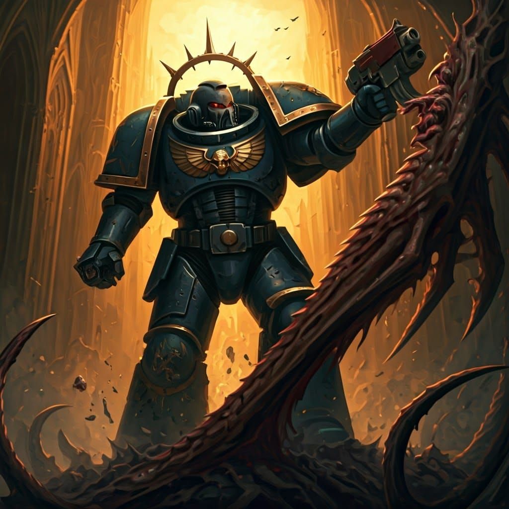 Space Marine Rips Tyranid Apart in Gothic Horror