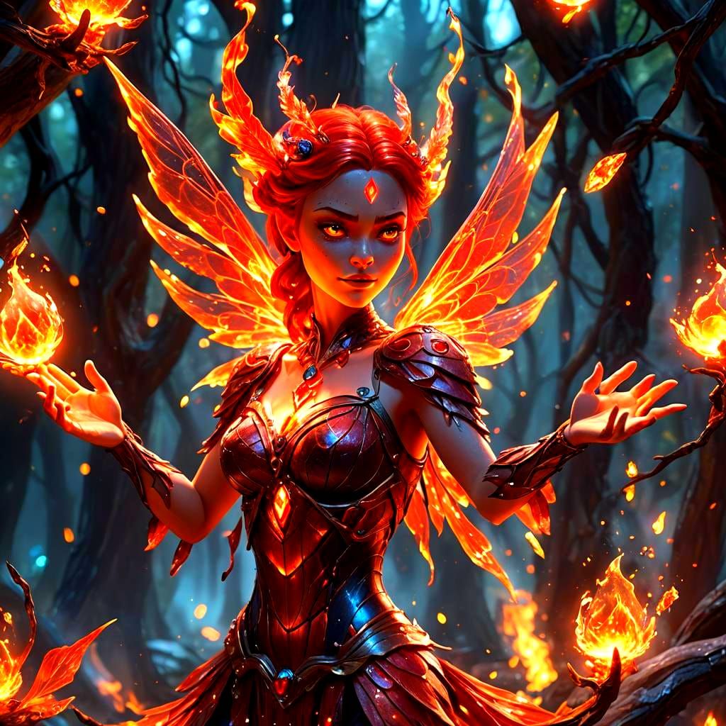 Glowing Fire Fairy: 3D Digital Art