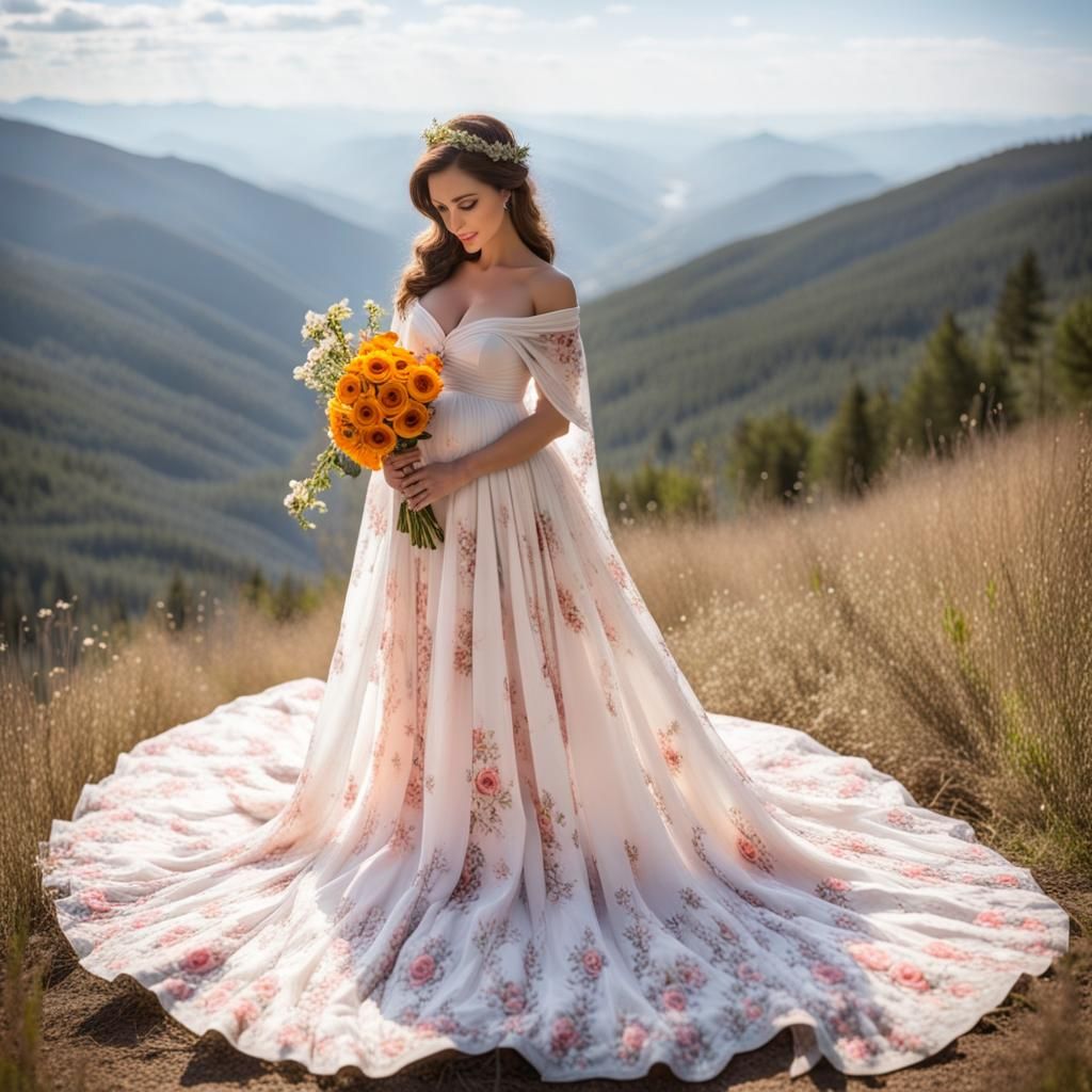 Radiant Expectant Mother in Mountain Landscape