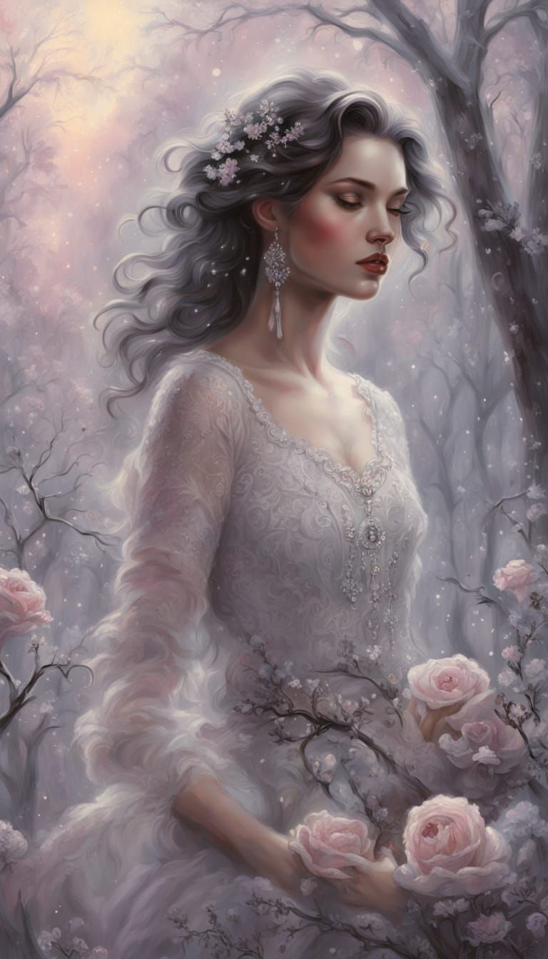 Enchanted Winter Forest Glade Painting at Dawn