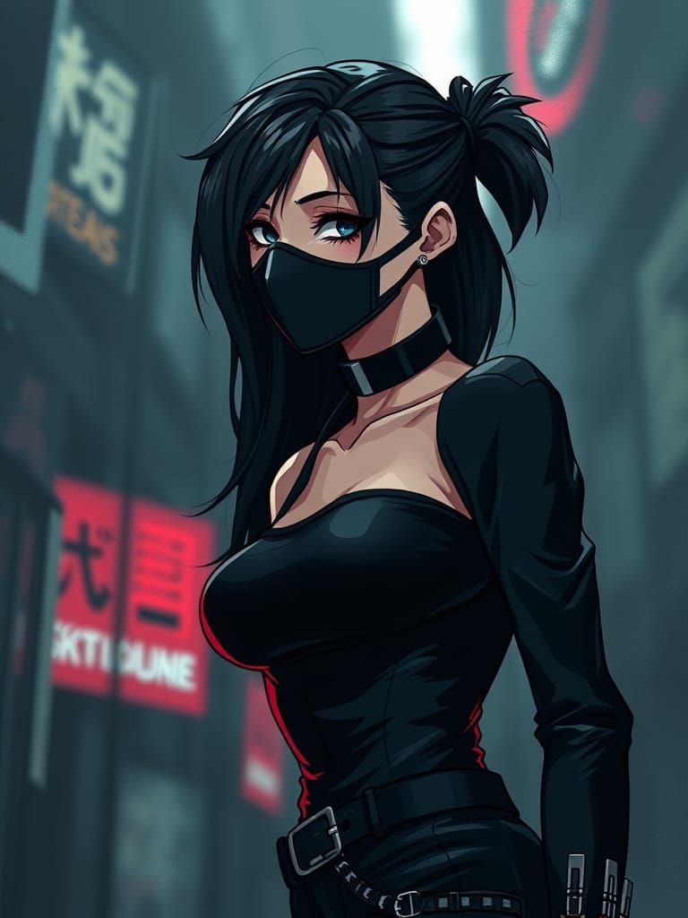 Confident Anime Goddess with Masked Face