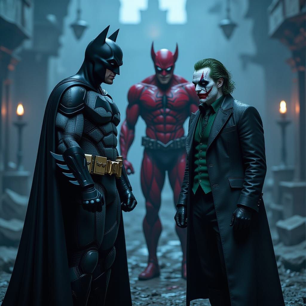 Batman and Joker Fight Red Symbiote Carnage in Dark Fantasy ...