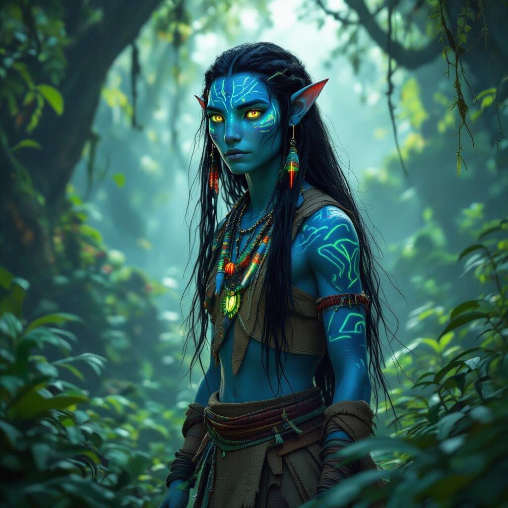 Na'vi Teenager Exploring Pandora Forest: Ethereal Concept Ar...