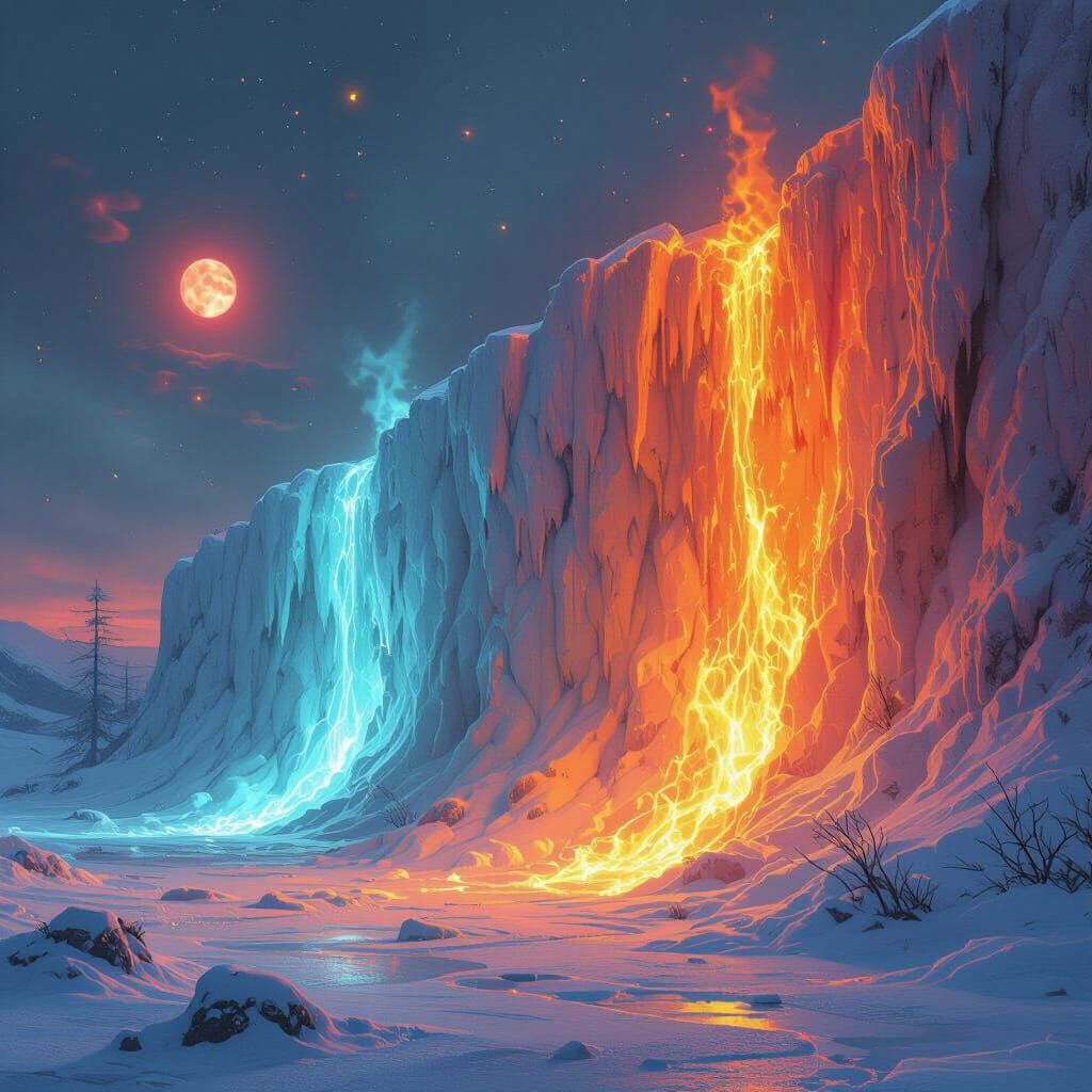Fiery and Icy Walls in Psychedelic Digital Art