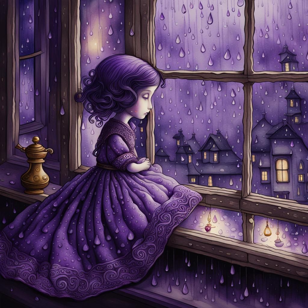 Deep Purple Dream on a Rainy Window Sill