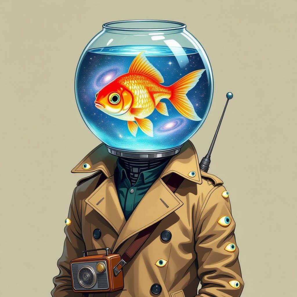 Galaxy-Head Humanoid in Trench Coat