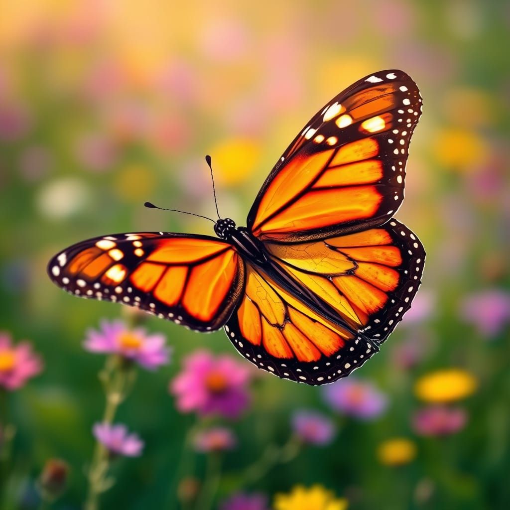 Hyperrealistic Digital Painting of a Monarch Butterfly in Fl...