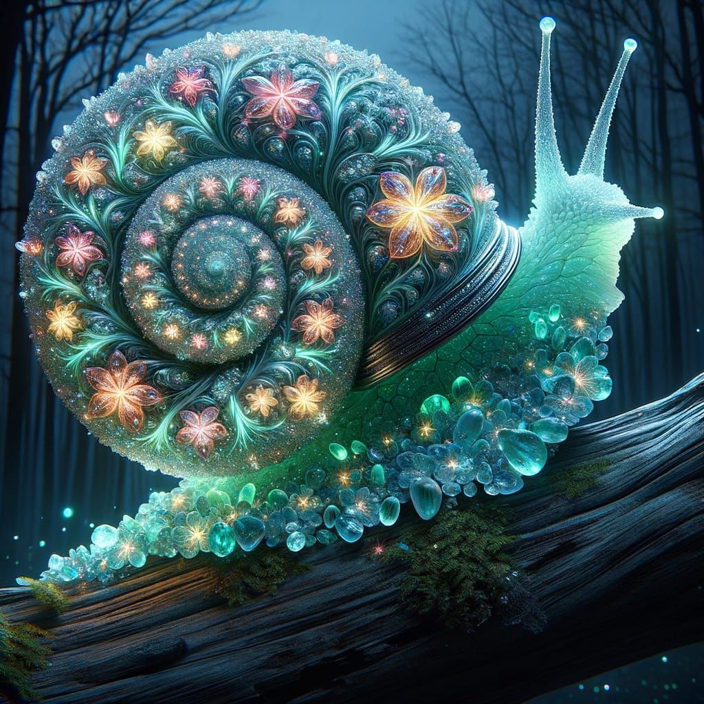 Luminescent Jade Snail Shell in Hyperrealistic Detail