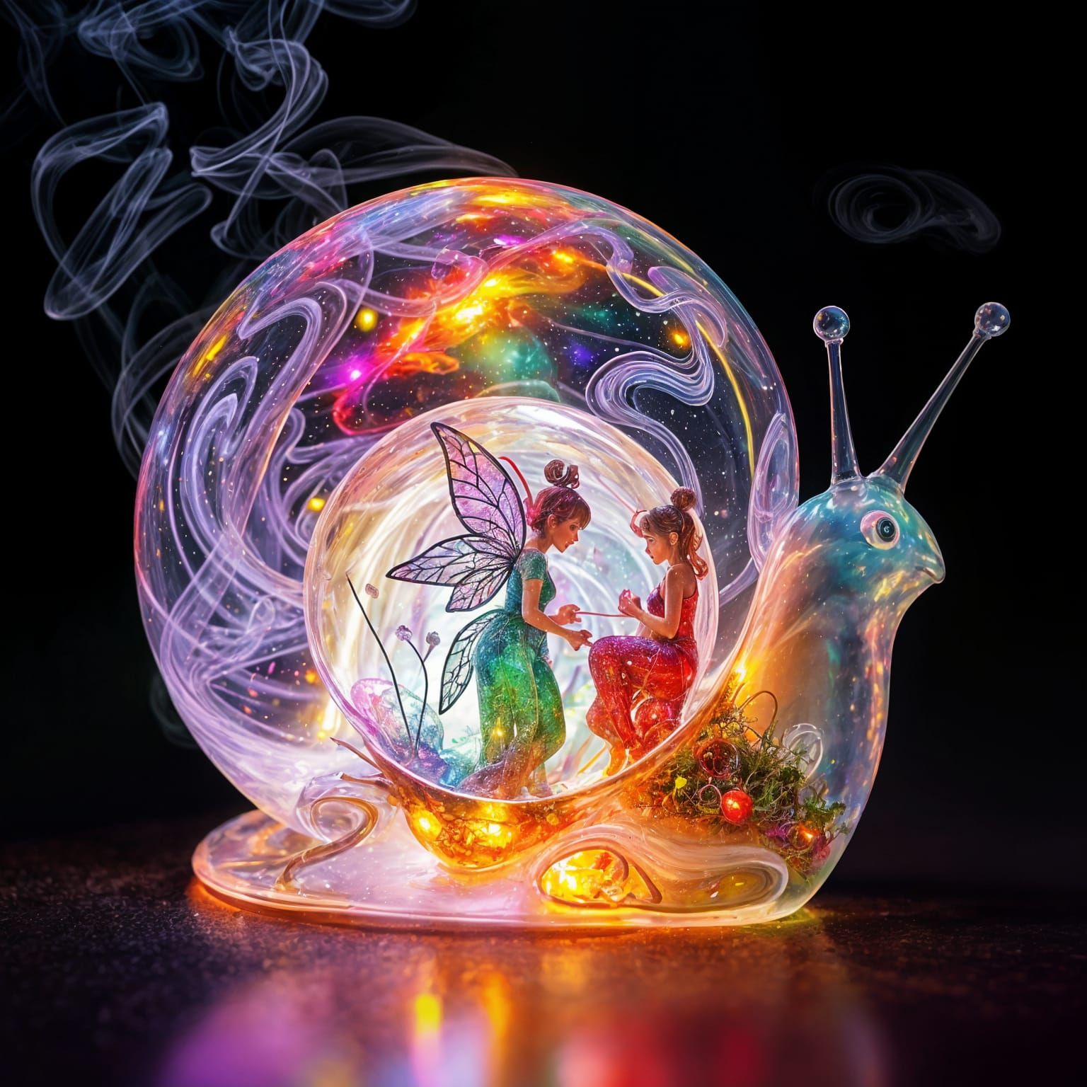 Rainbow Snail Lamp with Forest Scene Inside