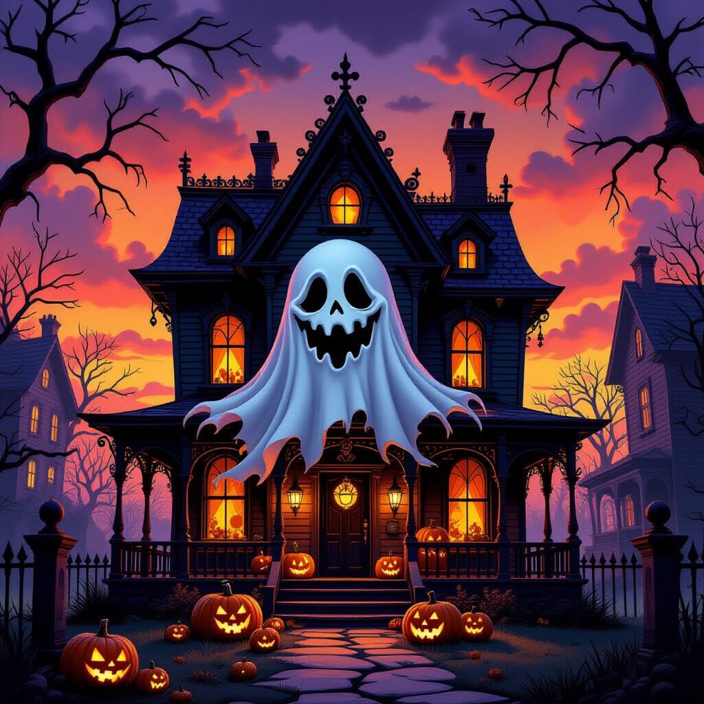 Gothic Twisted Ghost House in Dark Fantasy Style