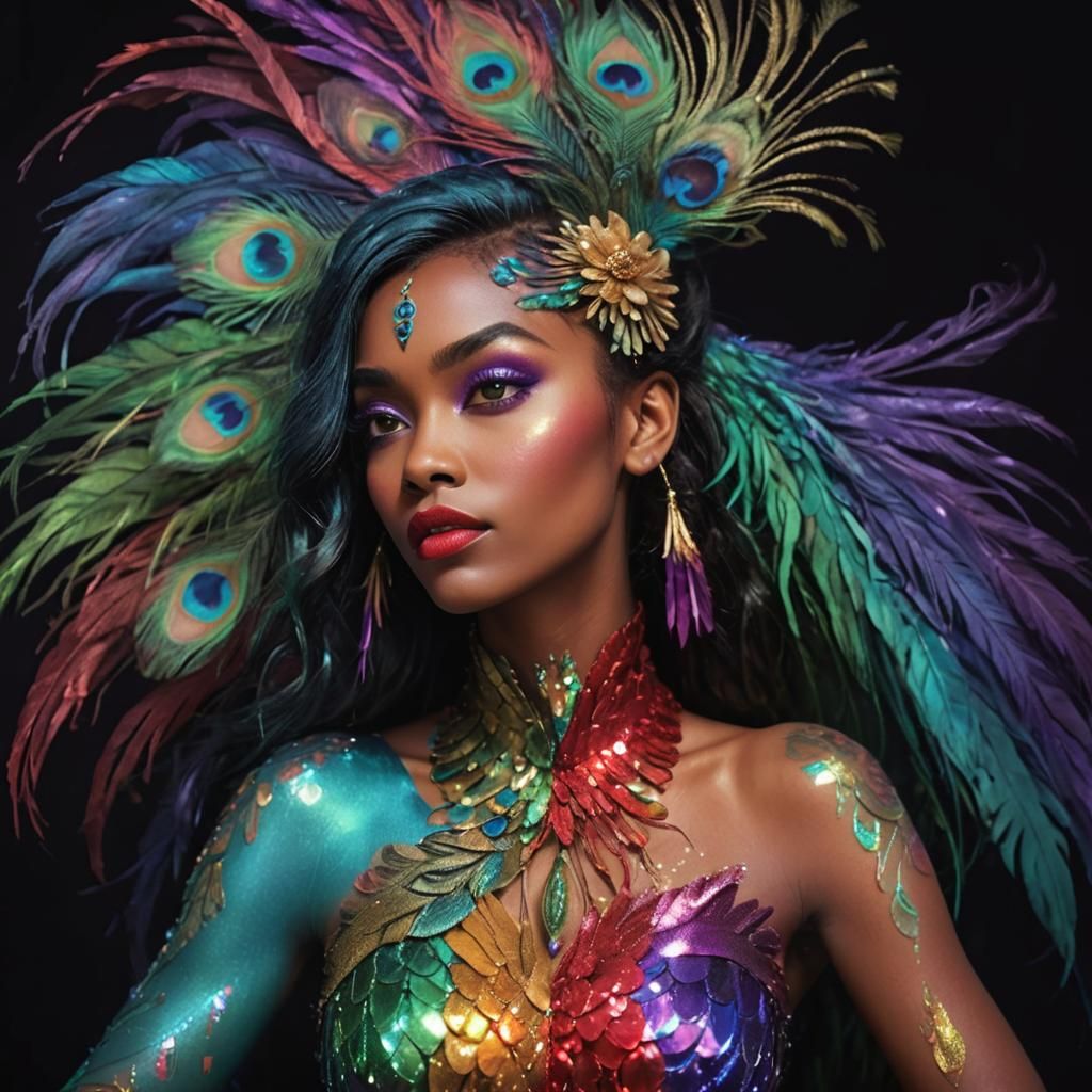 Peacock Woman: Disney-Inspired Digital Portrait