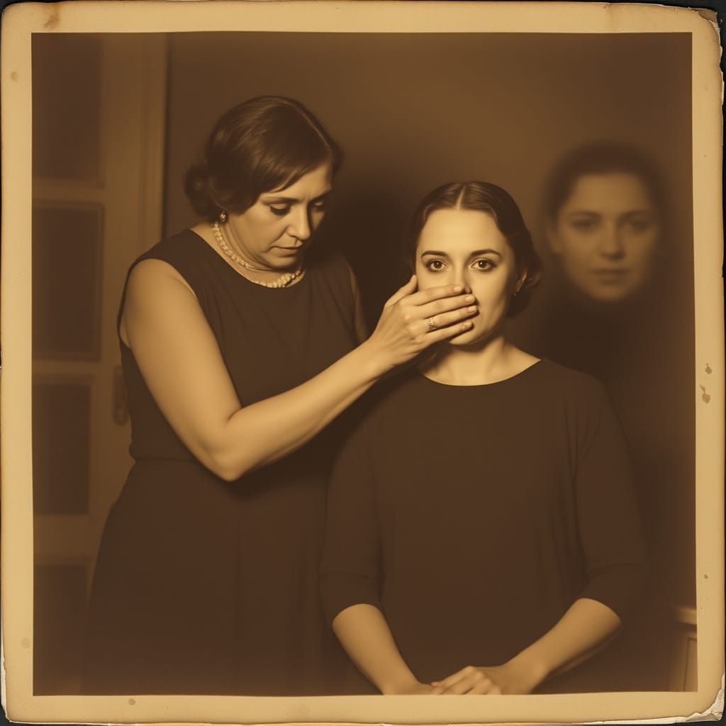 Eerie Sepia Photo of Women in Parlor