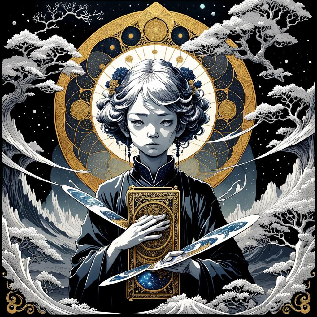 Silver Gothic Tarot Card with Fractal Details