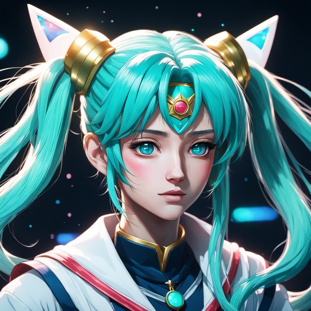Sailor Moon Hatsune Miku Portrait in Hyperdetailed Style