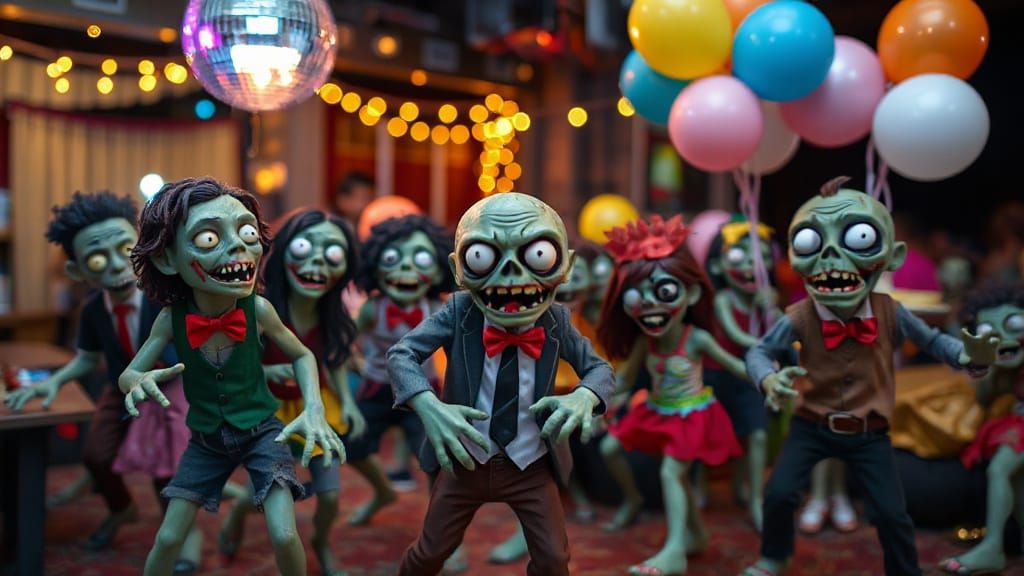 Cute Zombies Dance at Prom Night with Disco Ball