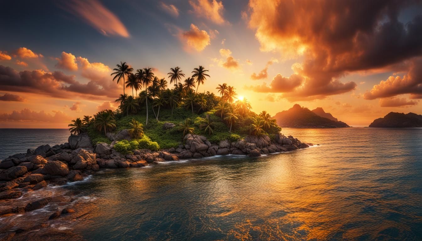 Sunset Island: Hyperrealistic Cinematic Landscape