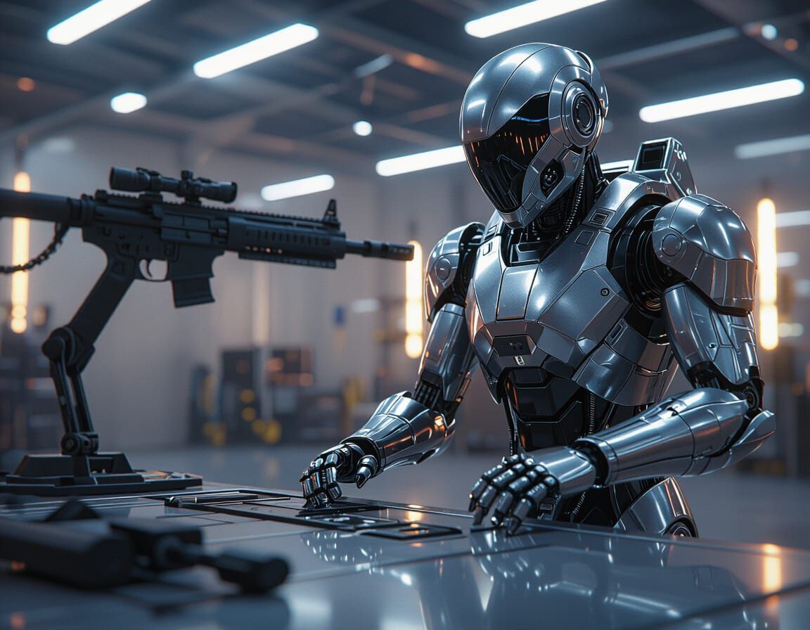 AI Robot Weapon Suit Assembly: Hyper-Realistic 8K