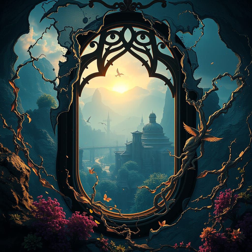 Surreal Rear Window Scene in Deep, Fantastical Detail