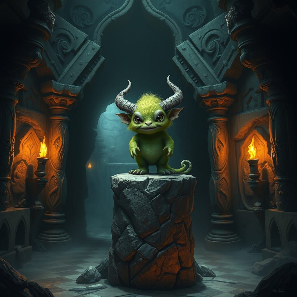 Gothic Monster Amidst Ancient Ruins