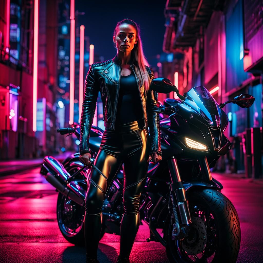 Cyberpunk Bodybuilder in Neon Urban Nightlife