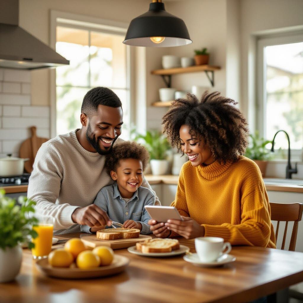 Joyful Family Breakfast in a Bright Kitchen