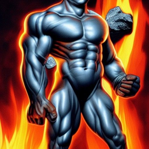 Chrome-Skinned Man Amidst Fire, Detailed Comic Art