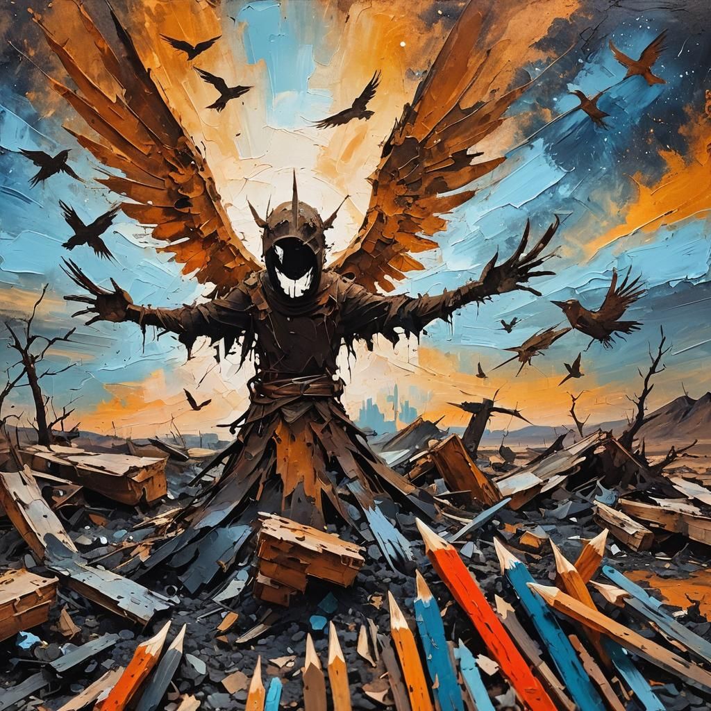 Winged Figure in Barren Landscape, Abstract Expressionism