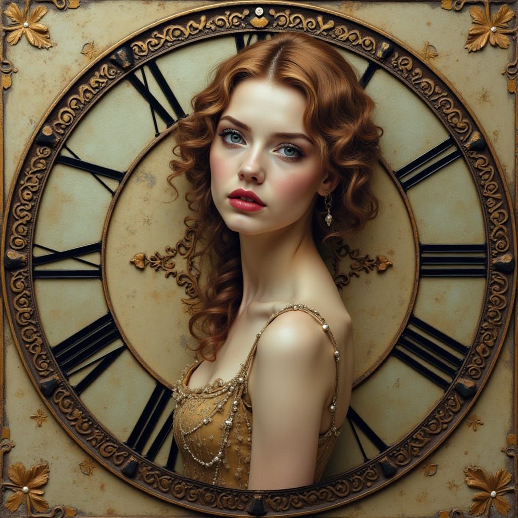 Intricate Watch Dial Portrait of a Beautiful Woman