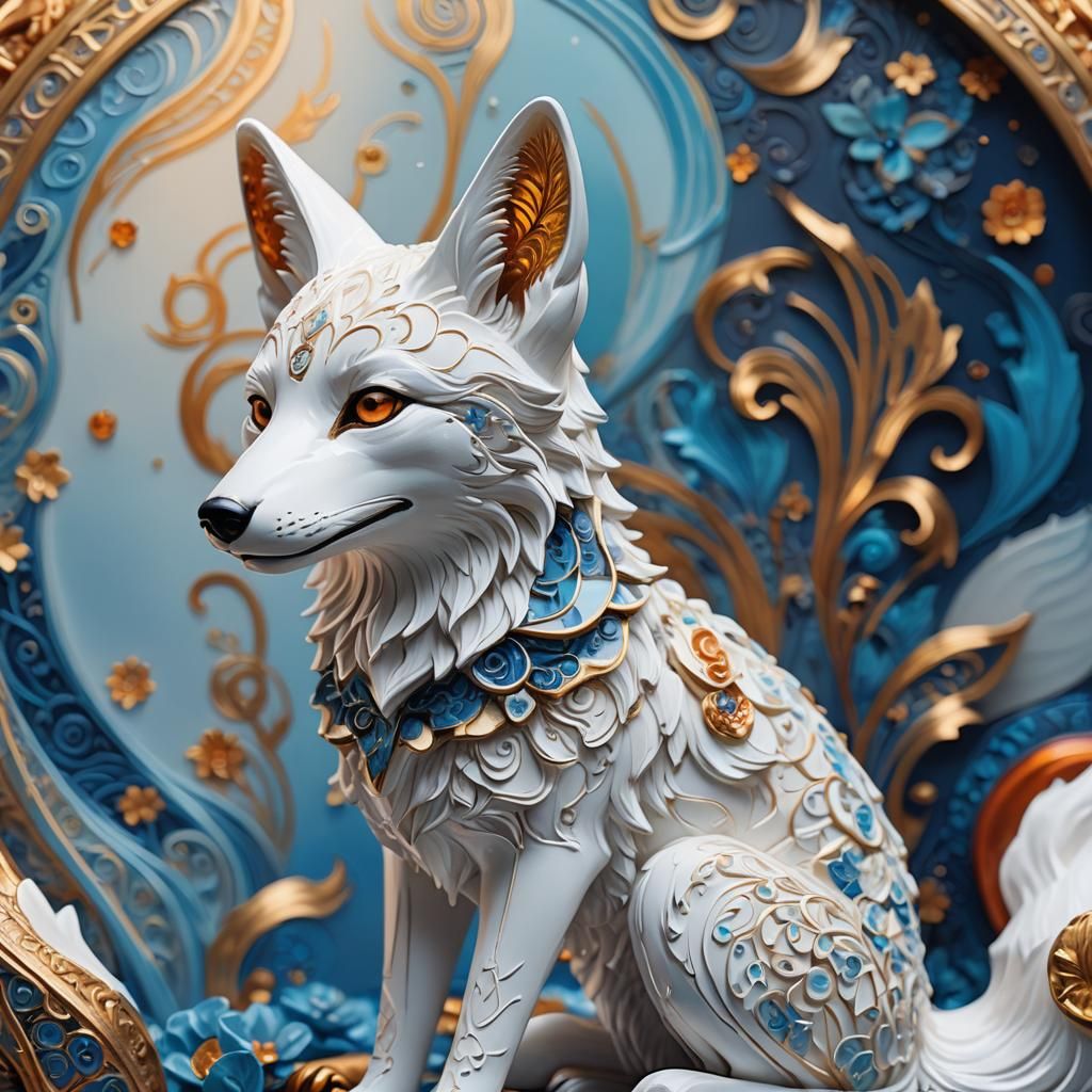 Enameled Fox Figurine in Golden Hour Lighting