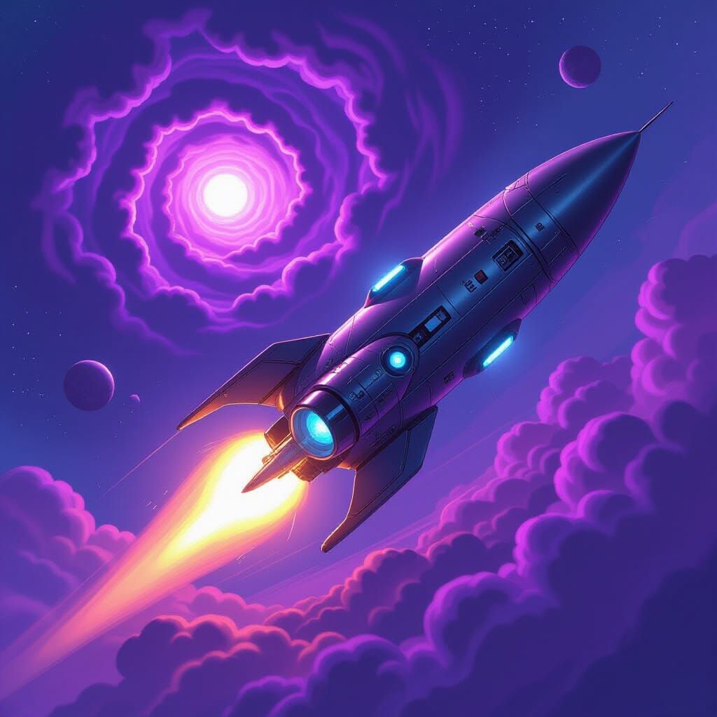 Futuristic Rocket Approaches Mystical Alien Planet