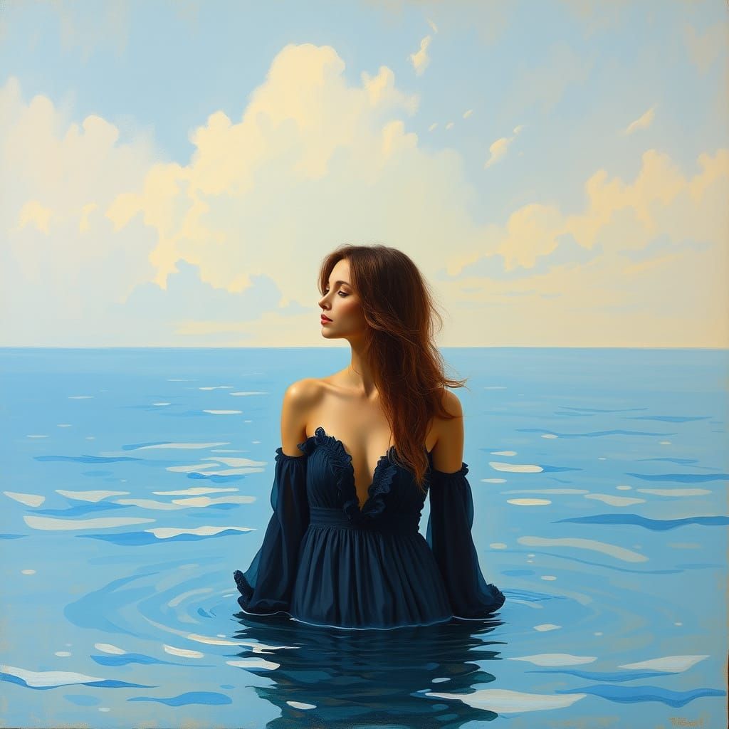 Serene Woman in Blue Impressionist Landscape