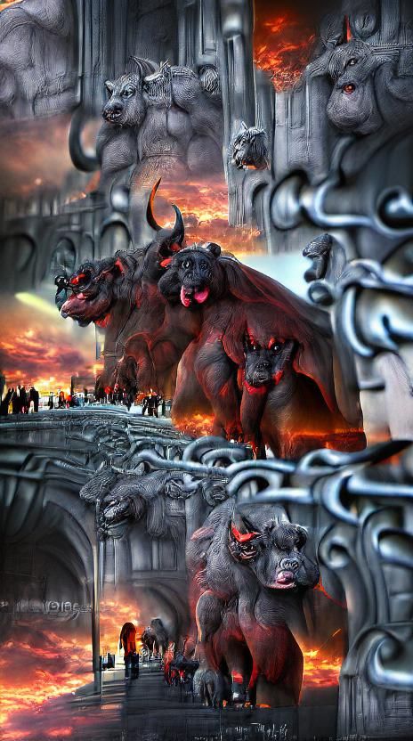 Gigantic cerberus guarding the Gate of hell