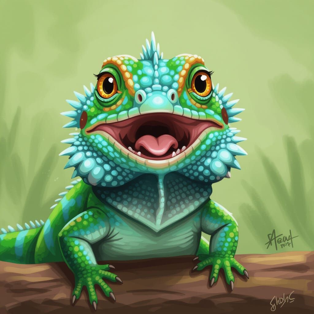 A pet lizard drawn with exaggerated expressions