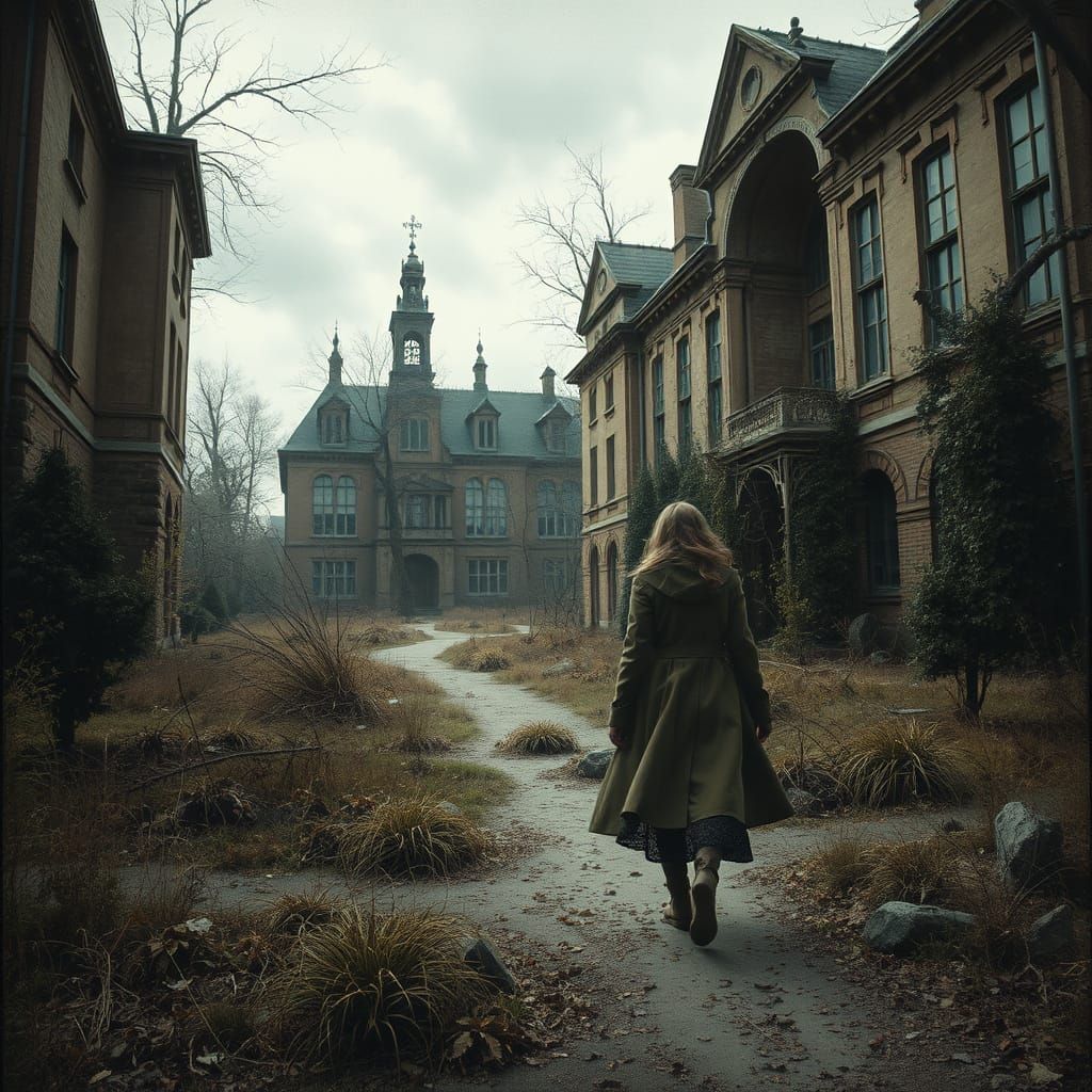 Eerie University Town Exploration in Haunting Style