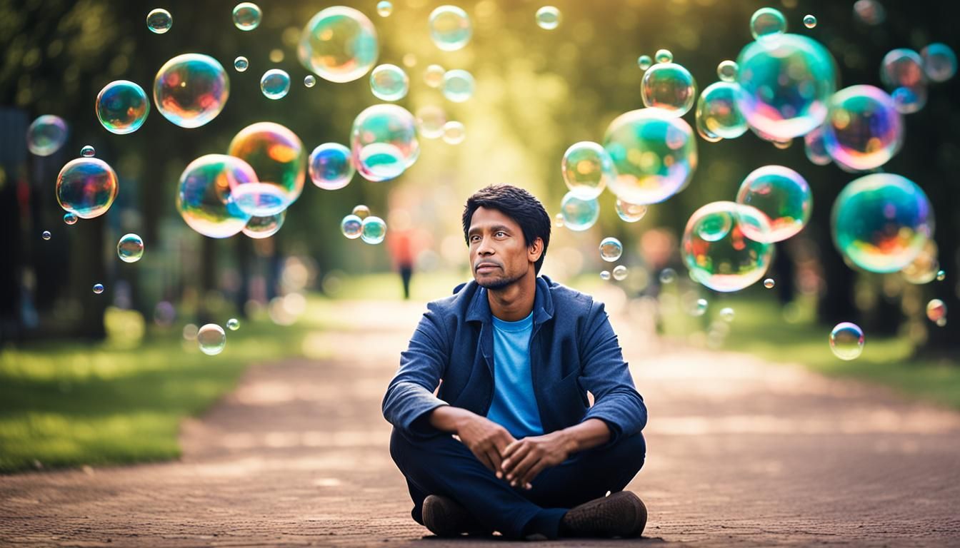 Focused Man Surrounded by Positive Thought Bubbles