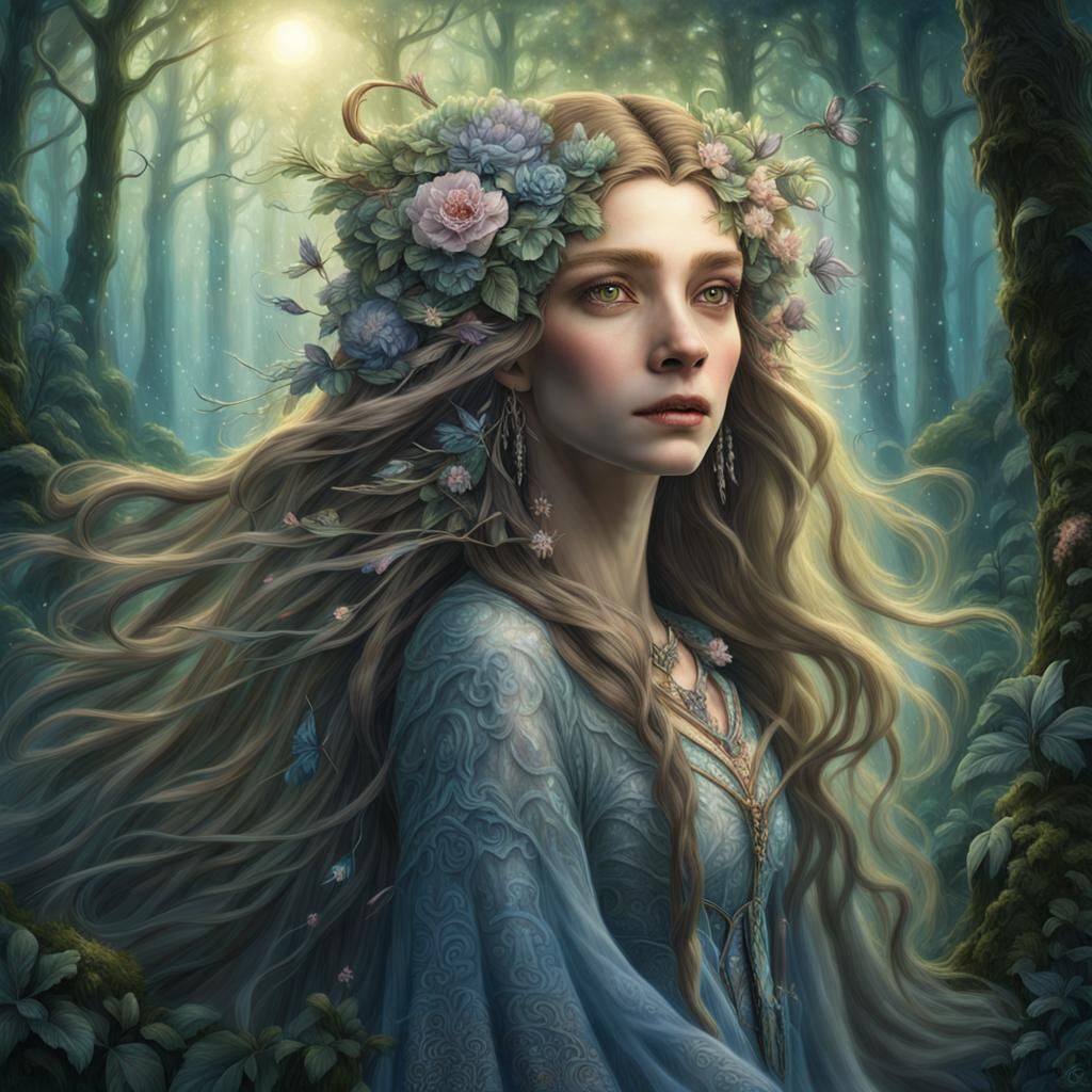 Detailed Fey Portrait in Magical Forest, Tilt-Shift