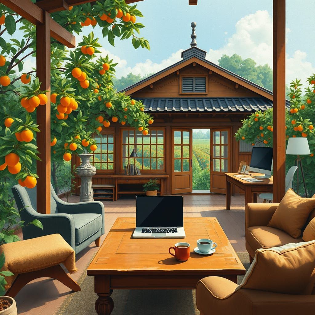 Serene Japanese-Style Woodland Study in Vibrant Gouache