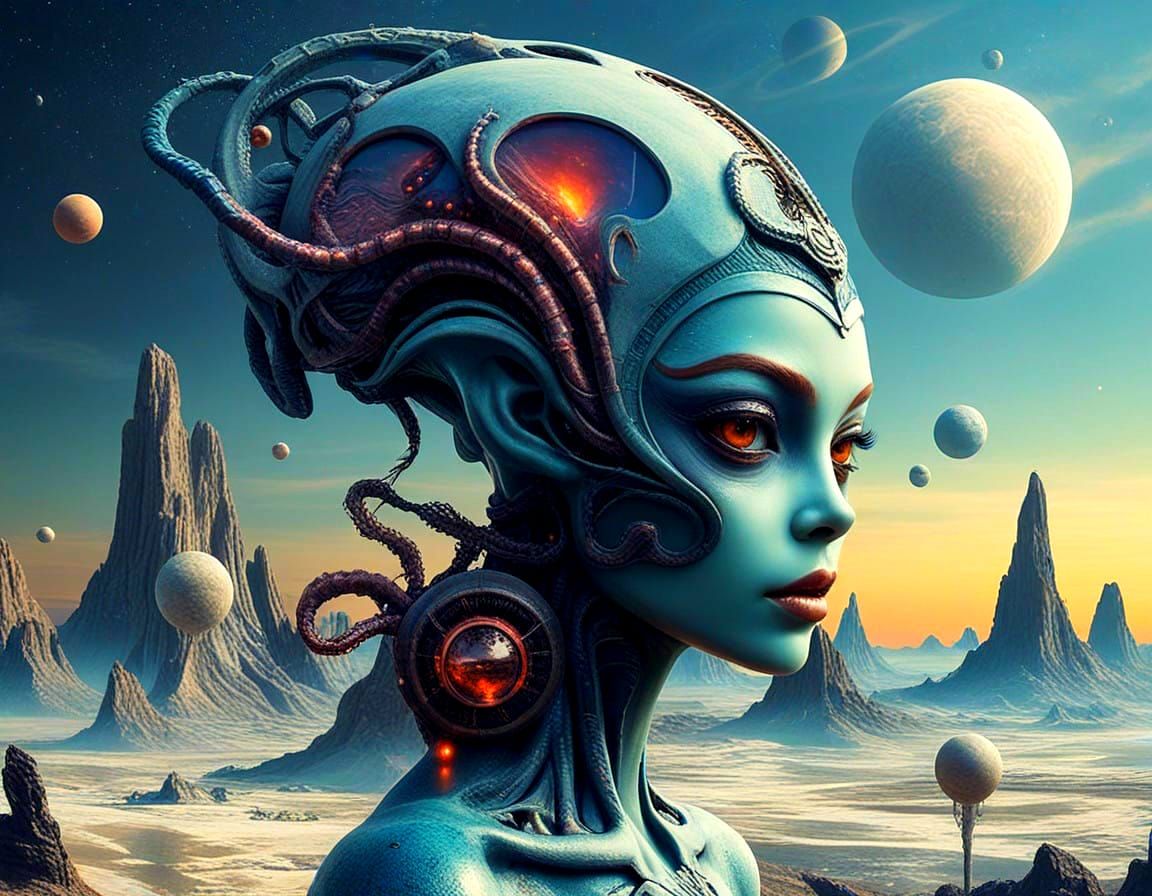 Exotic Alien Goddess in Celestial Terrain