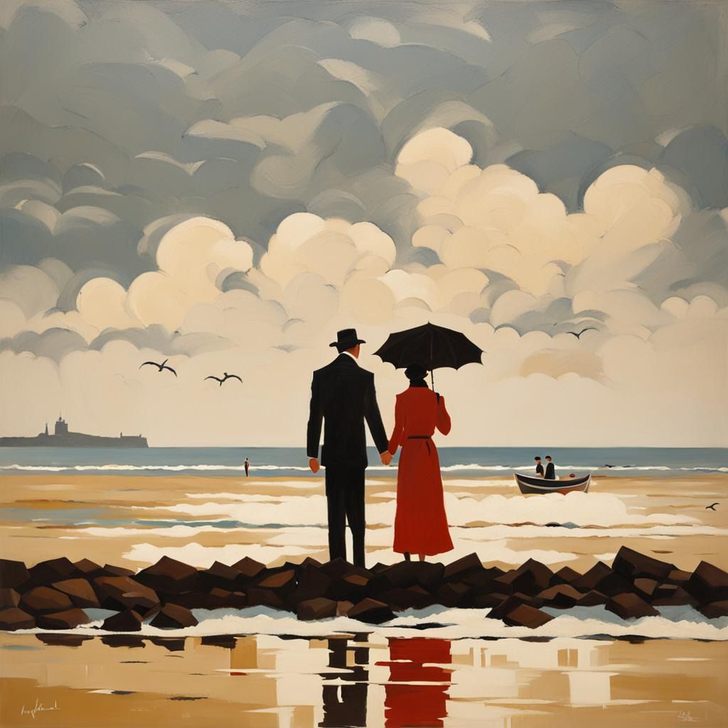 Sultry Lovers in a Warm Sunset Glow, as a Painting