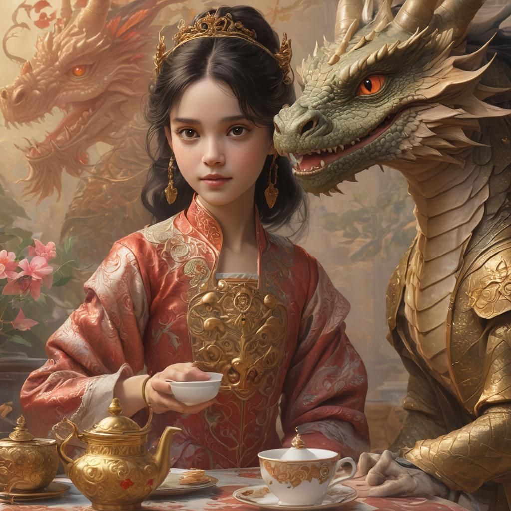 Princess and Dragon Girl Tea Party: Anime Concept Art