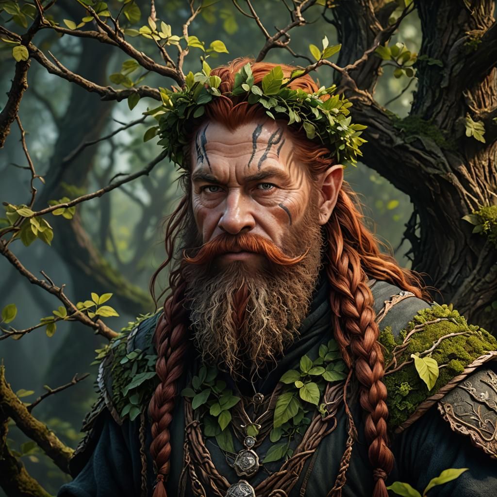 Hyperrealistic Dwarf Druid Portrait with Braids