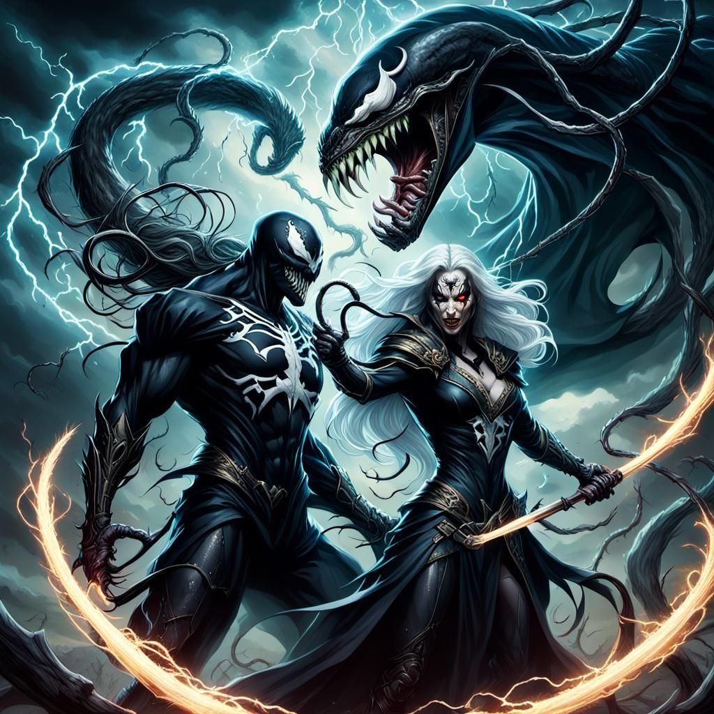 Venom vs Lady Death: Dynamic Dark Fantasy Battle