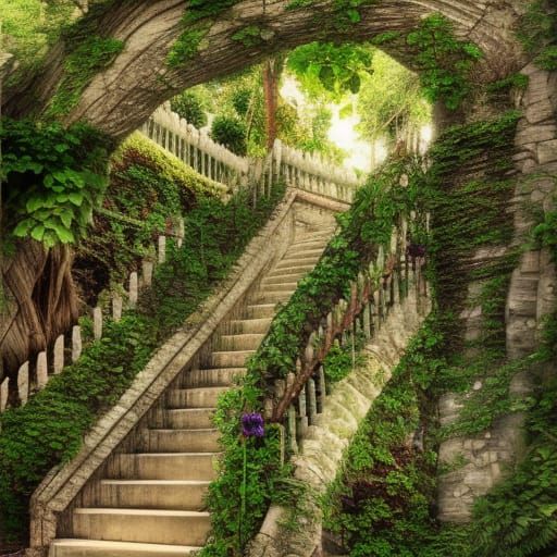 Stairs Enshrouded by Vines: Fantasy Concept Art