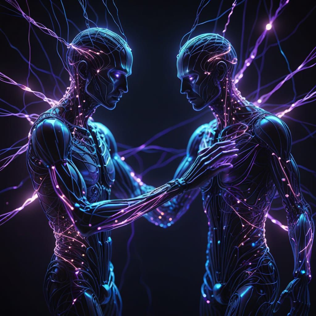 Mystical Connection: Glowing Strings in Digital Art