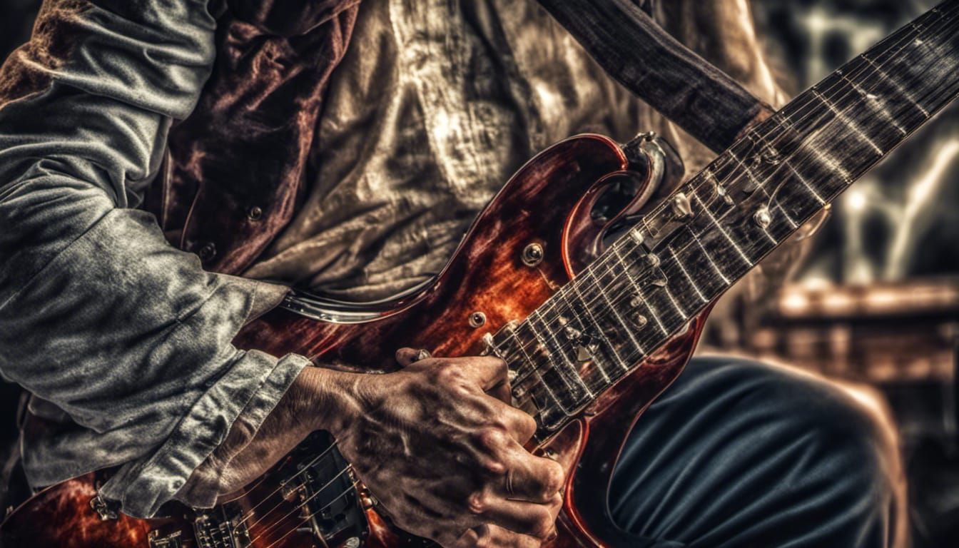 Hyperrealistic Guitarist in Blistering Solo