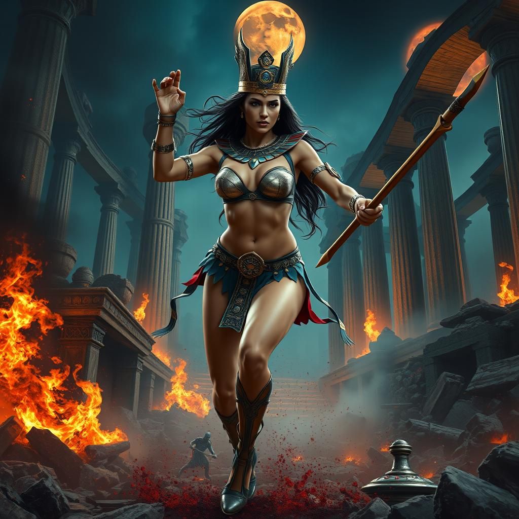 Egyptian Warrior Princess in Bloody Battlefield, Dark Fantas...