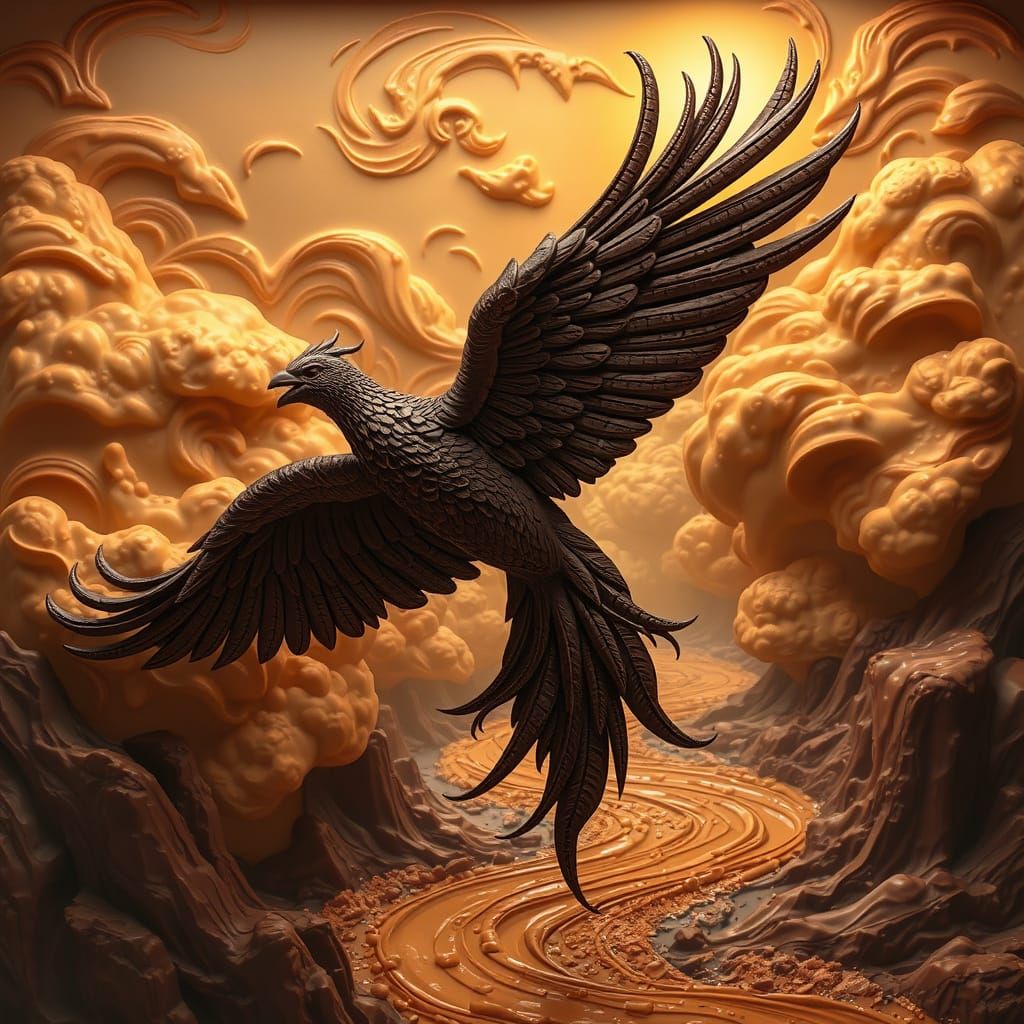 Chocolate Phoenix Sculpture Taking Flight